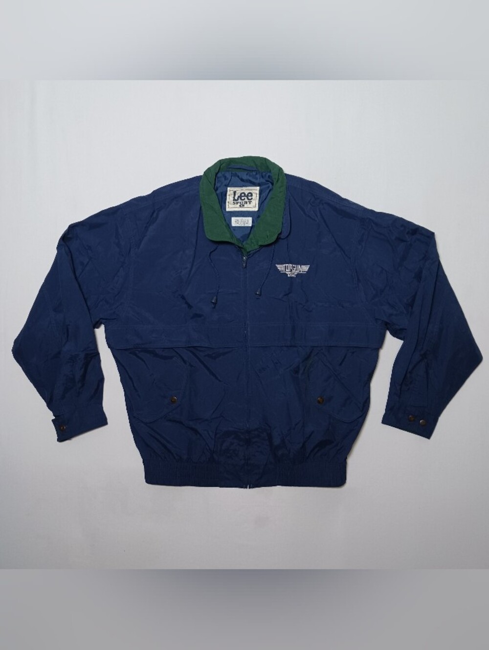 Vintage Lee Sport Mens Top Gun Full Zip Windbreaker Oversized Large Navy Blue
